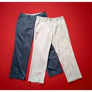 Mens Dress Pants Trousers Never Iron Beige Grey Lot Of 2 Size 36x30 Denver Hayes